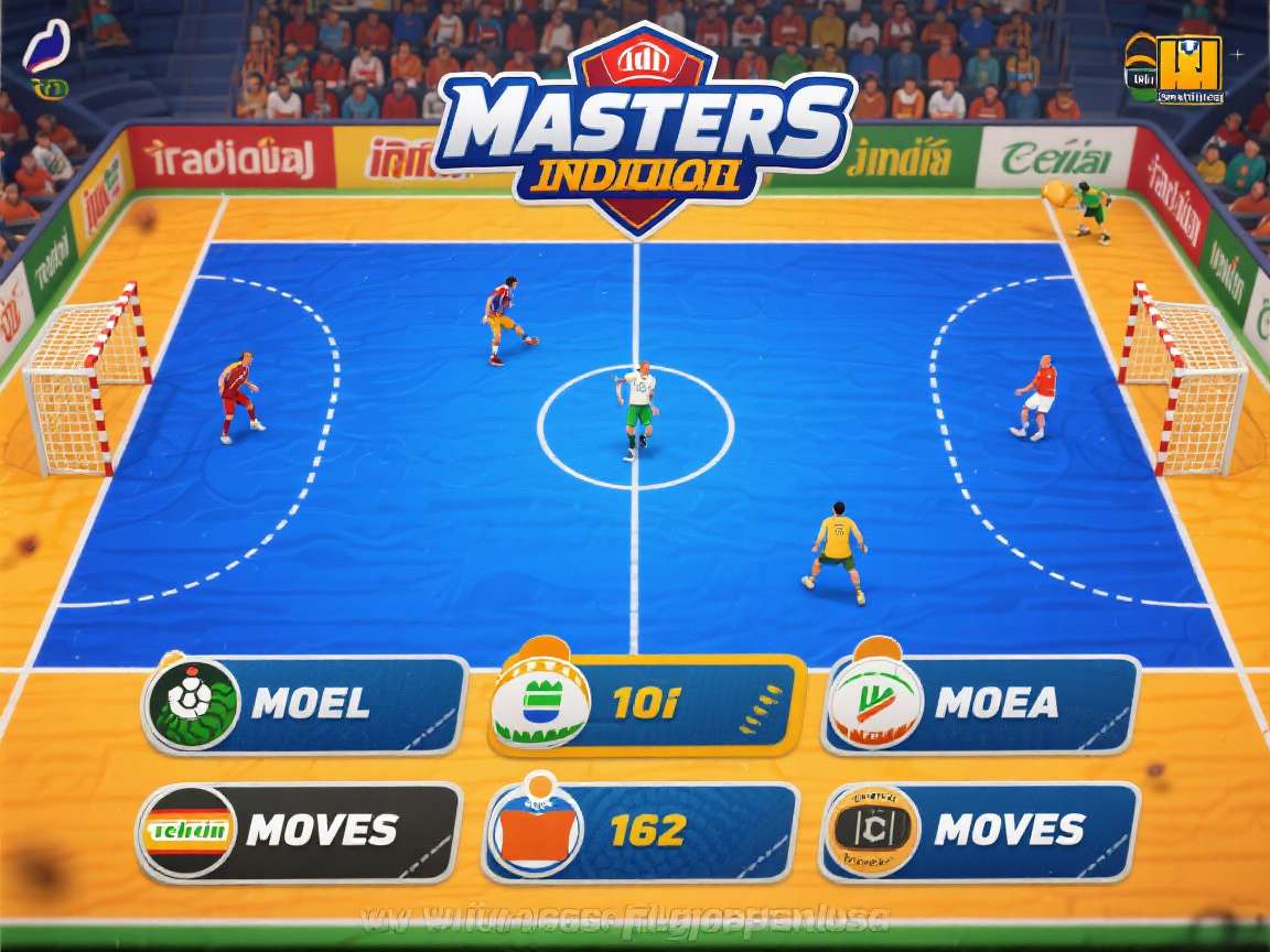 Handball Masters: Indian Edition game modes screen showing Career, Quick Match, Tournament, and Multiplayer options with Indian-themed icons